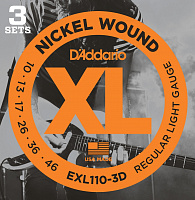 D'ADDARIO EXL110 3-PACK NICKEL WOUND REGULAR LIGHT